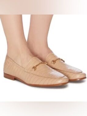 Sam Edelman Nude Croc-Embossed Leather Loafers with Gold Bit